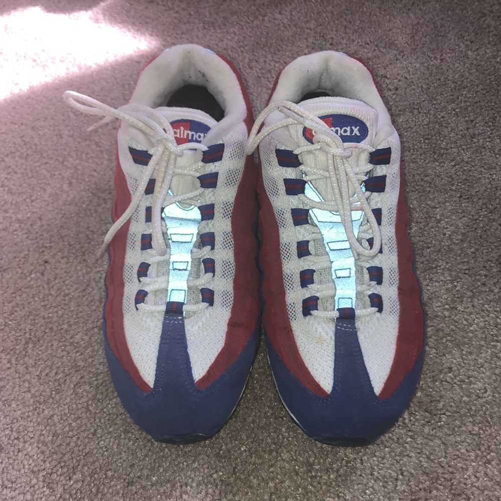Red white and blue air max sneakers